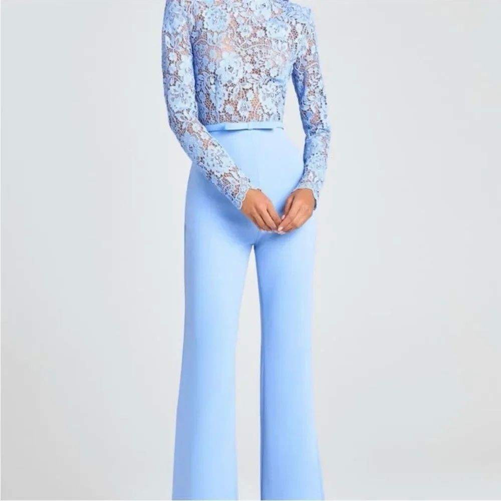 NADINE MERABI Maddie Lace Long Sleeve Wide Leg Jumpsuit sz 2 - Picture 4 of 5